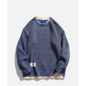 Aelfric Eden Faux Two Piece Waffle Sweater Textured Layered Blue Cream Small